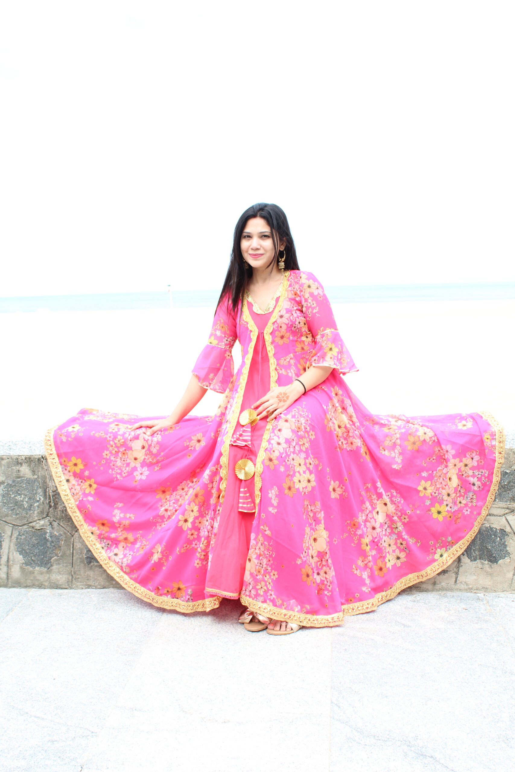 Sukoon  Shrug Chiffon Anarkali