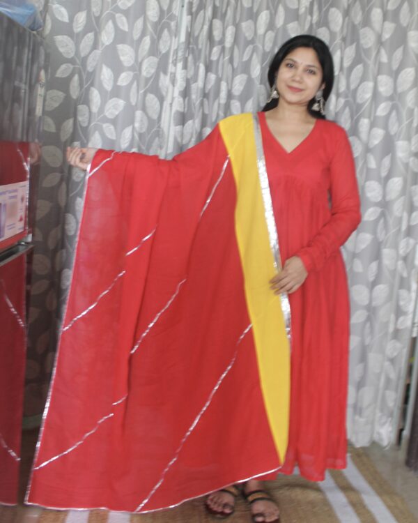 Red Mulmul Cotton Anarkali