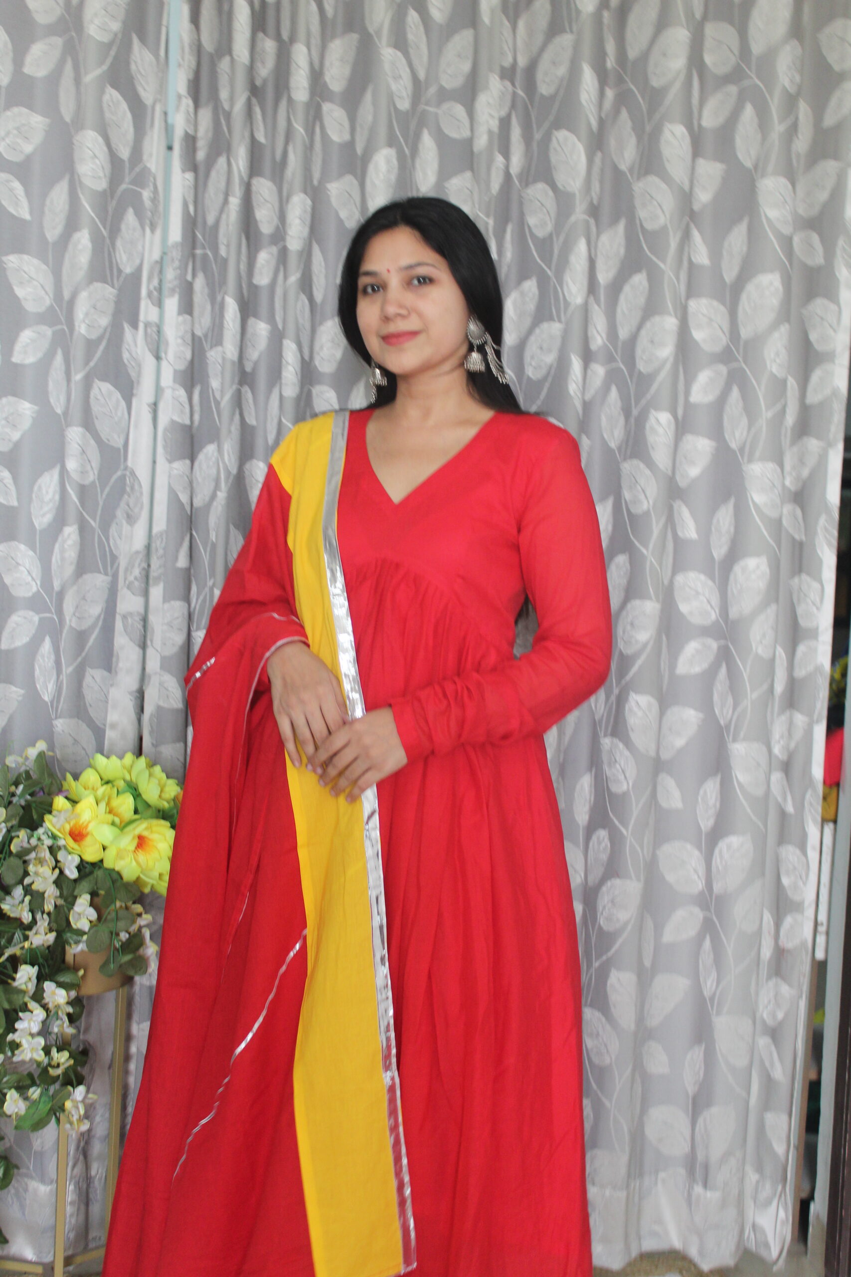 Red Mulmul Cotton Anarkali