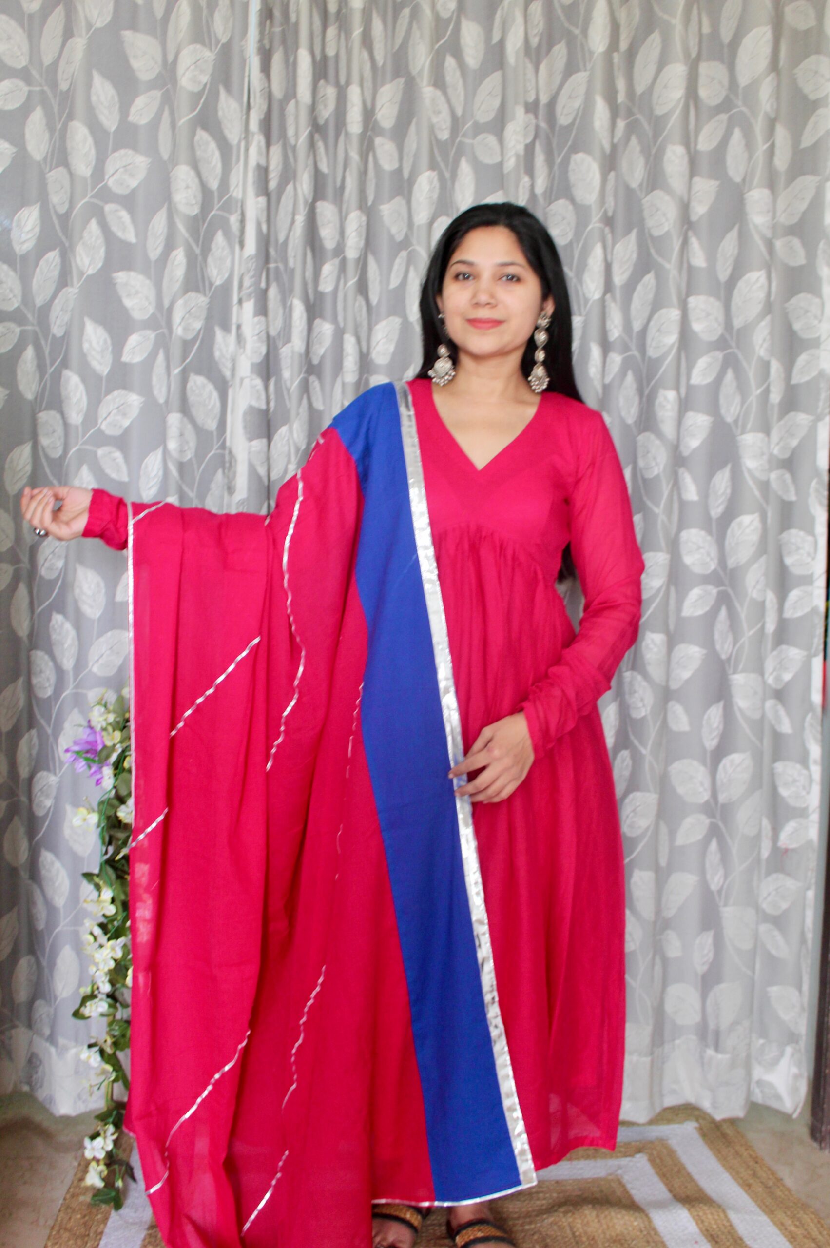 Magenta Mulmul Cotton Anarkali