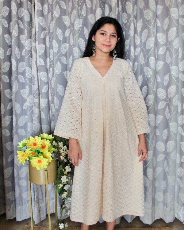 Beige Schiffili Cotton Dress