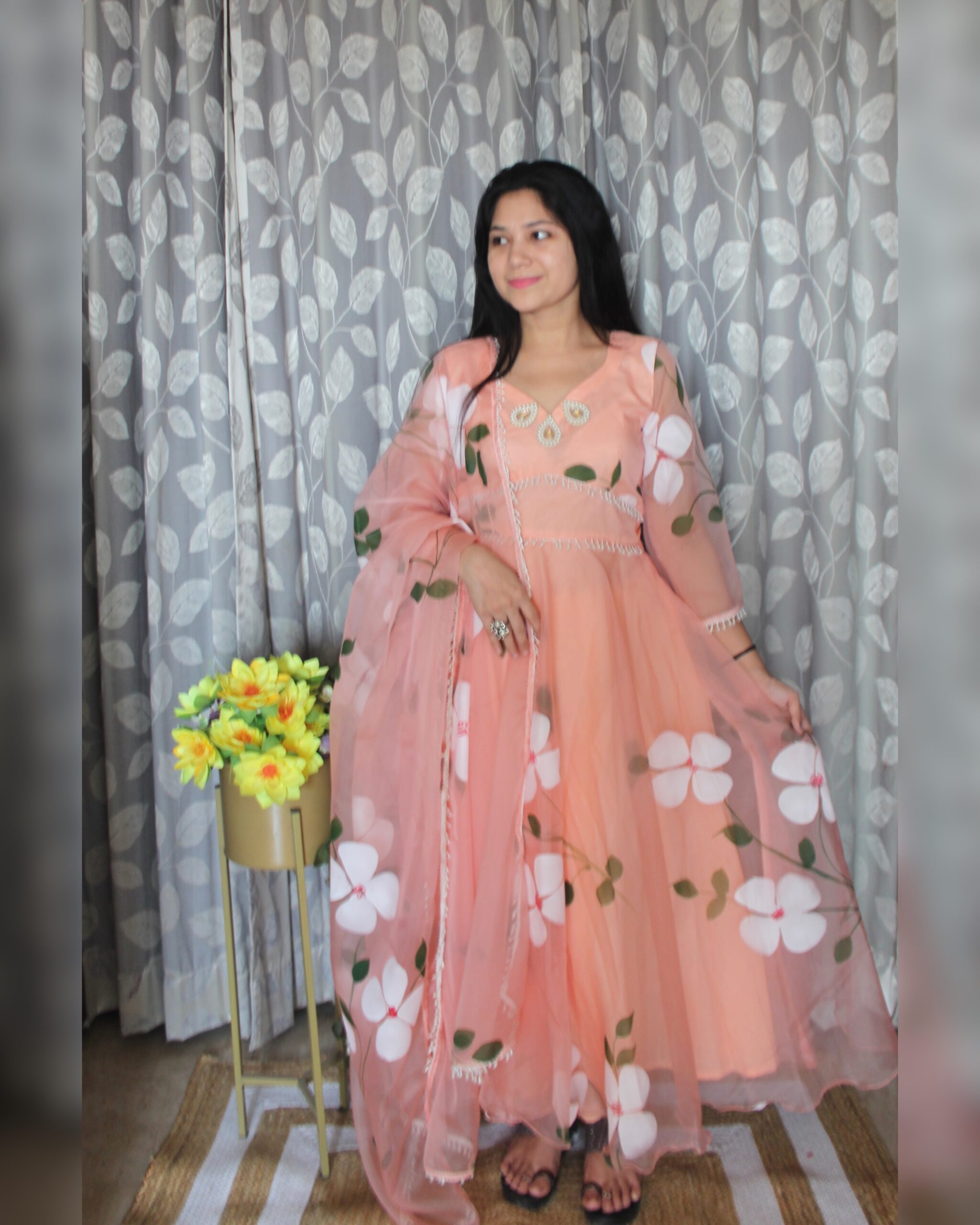 Barbie Handpainted Organza Anarkali
