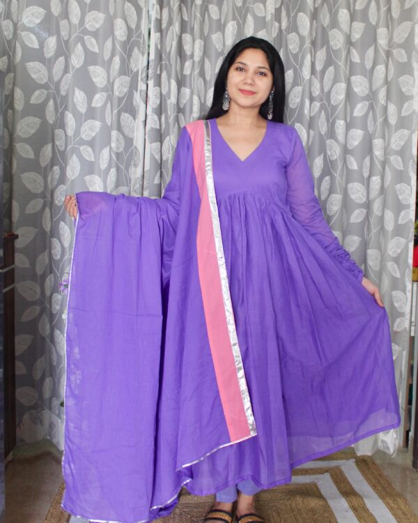 Lavender Mulmul Cotton Anarkali