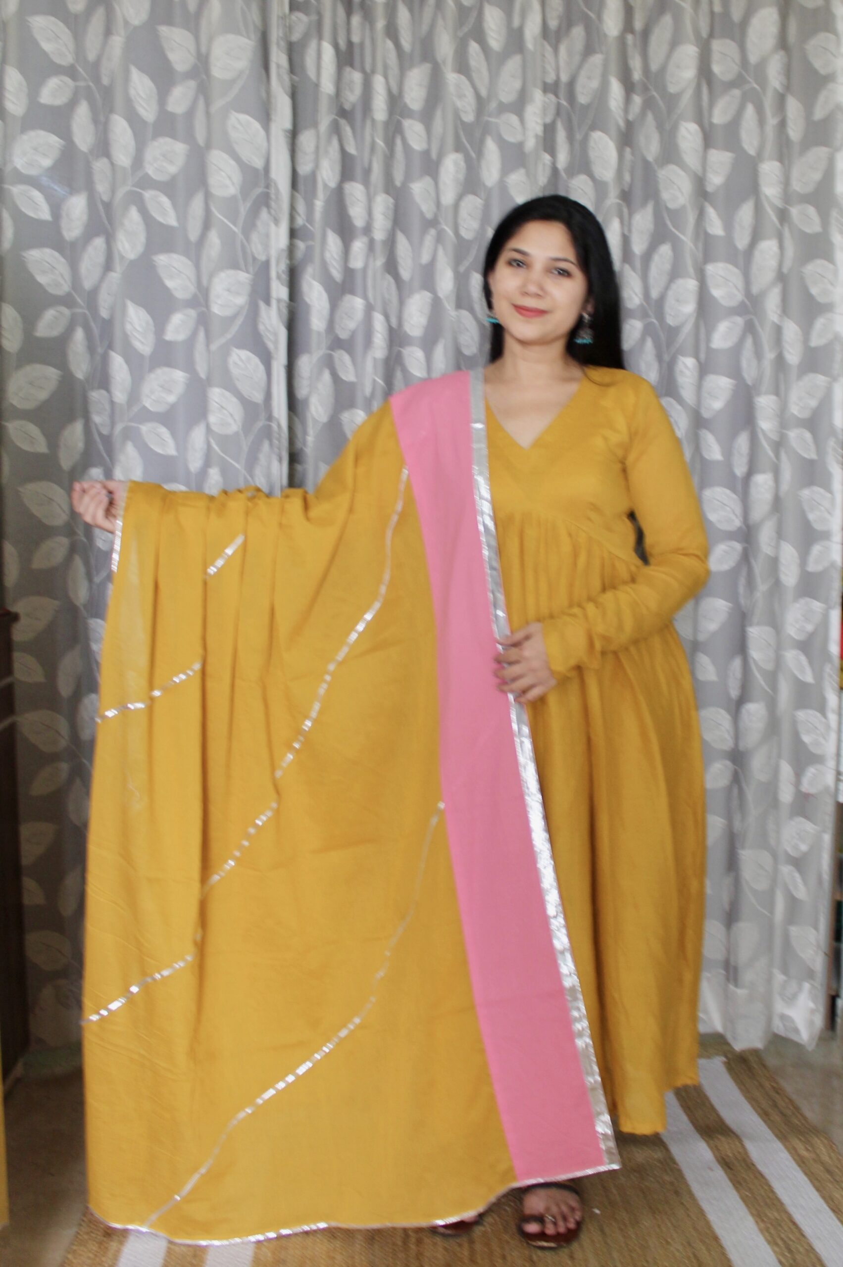 Mustard yellow Mulmul Cotton Anarkali