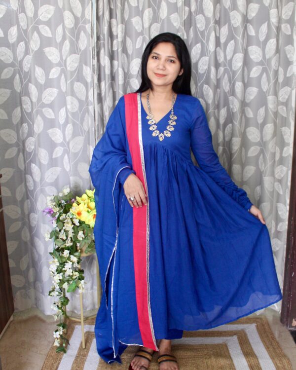 Blue Mulmul Cotton Anarkali