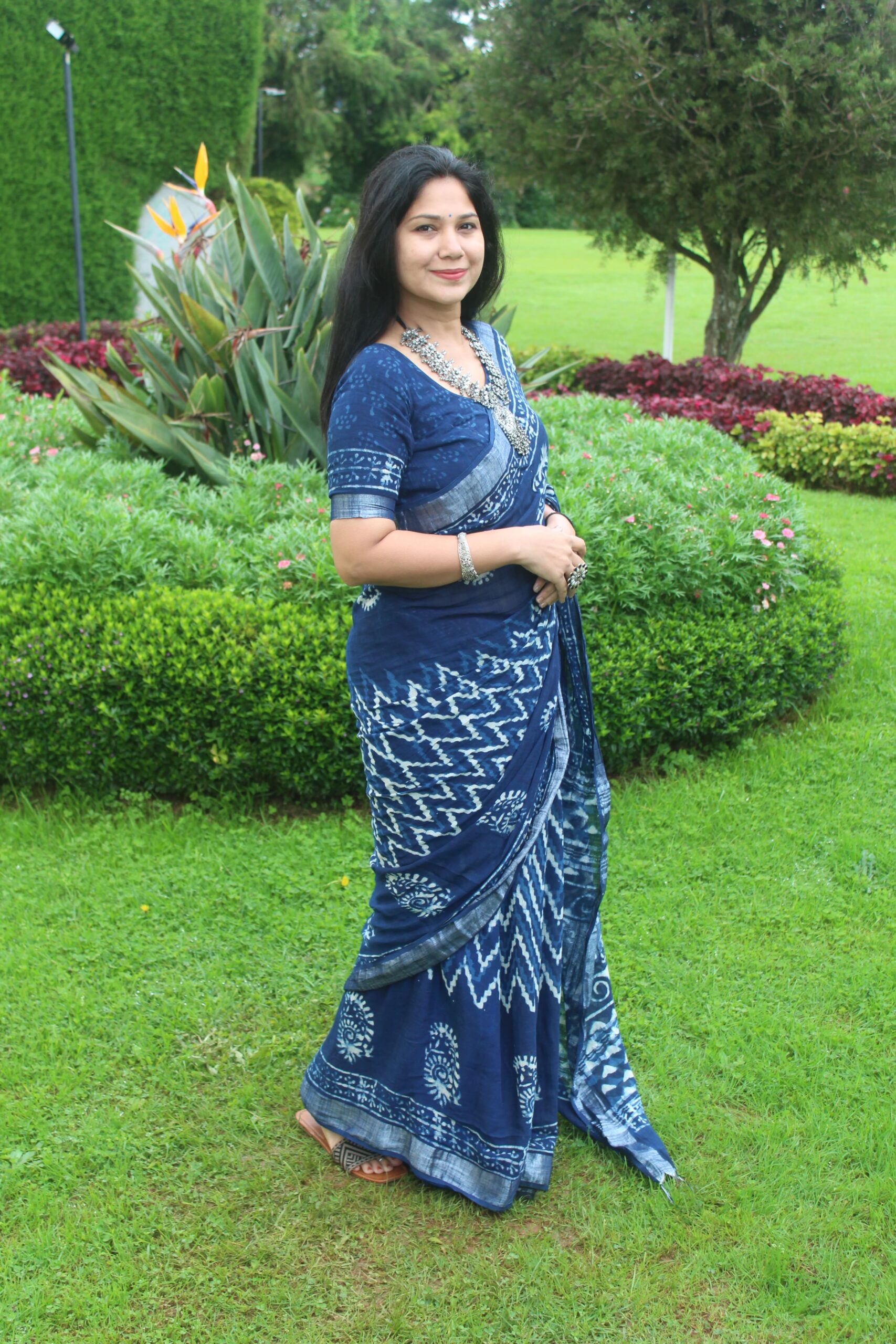 Hoor Handblock Linen Saree