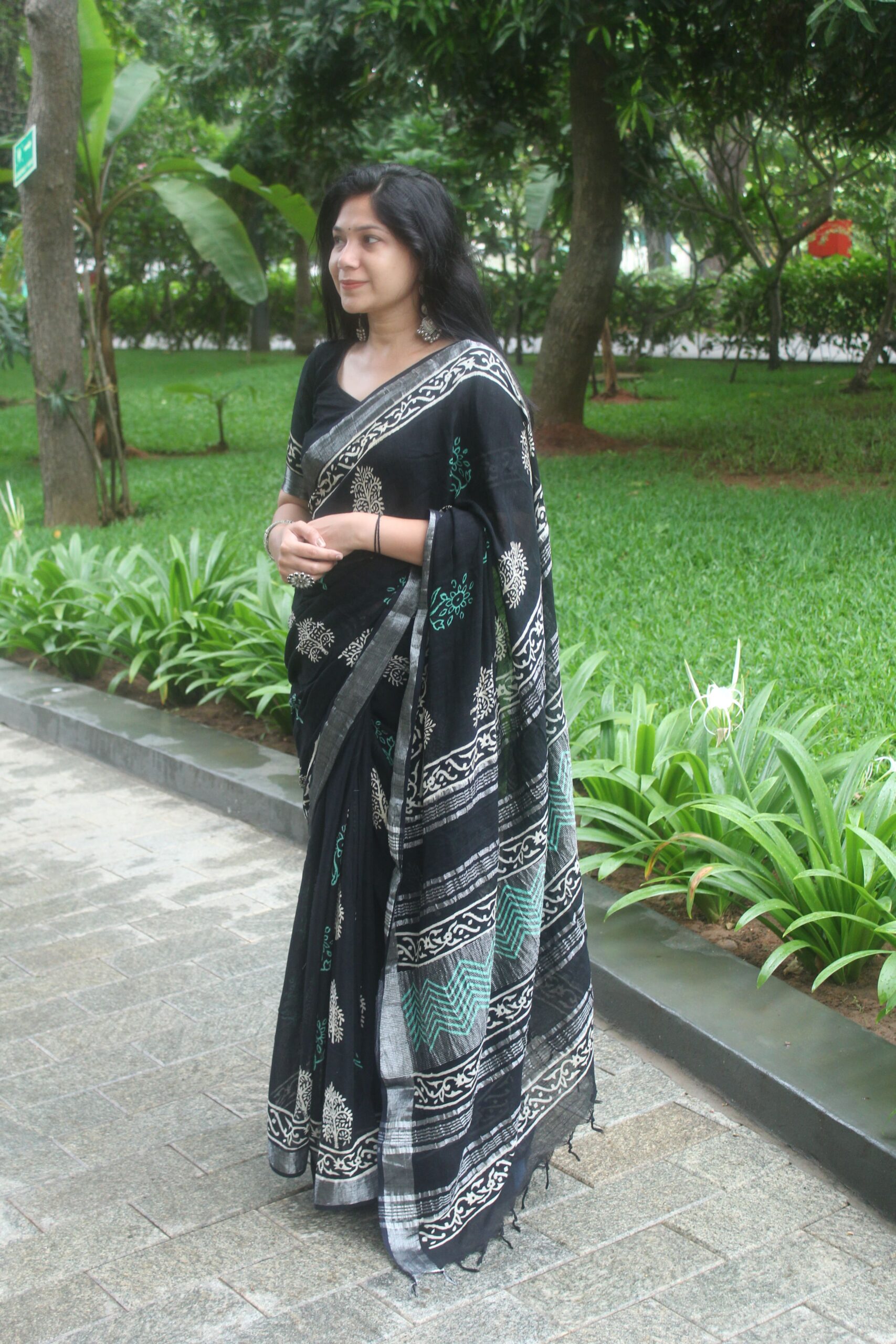 Pari Handblock Linen Saree