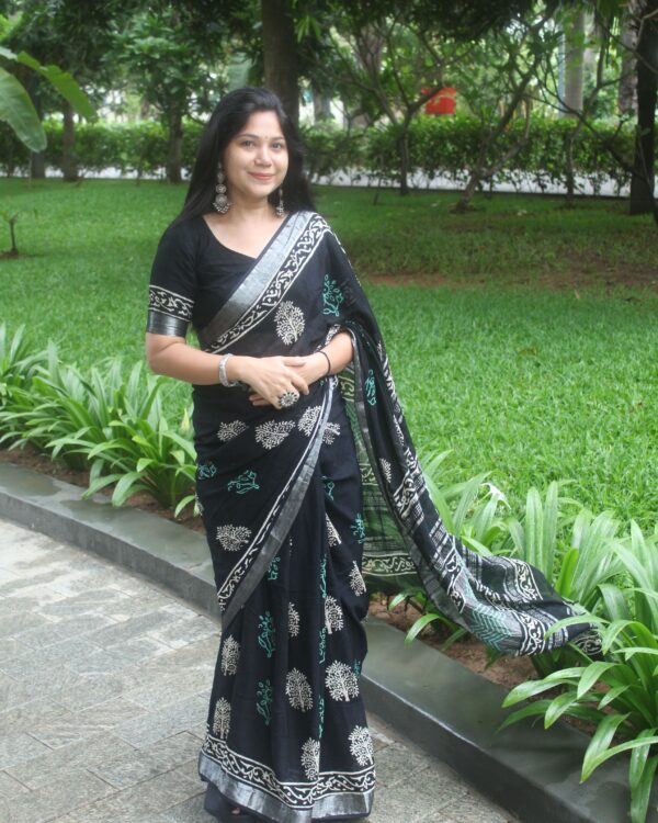 Pari Handblock Linen Saree