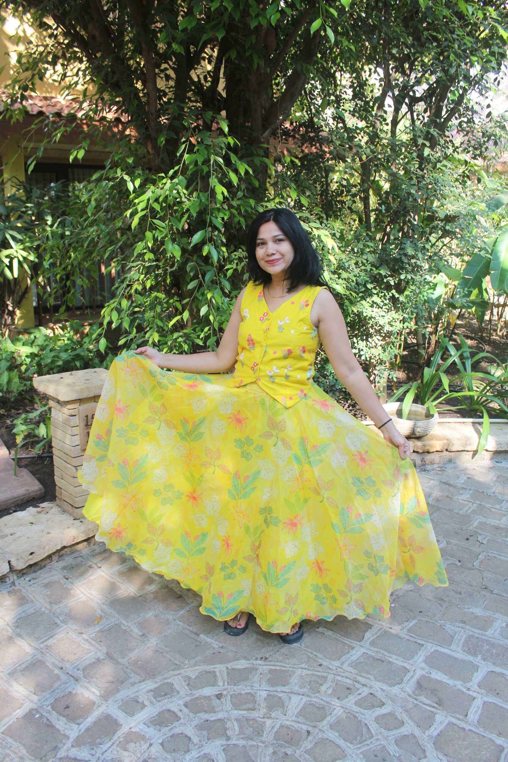 Sunflower Chanderi Skirt Top Set