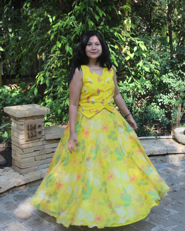 Sunflower Chanderi Skirt Top Set